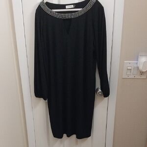 Calvin Klein Black Dress with Embellished Neckline